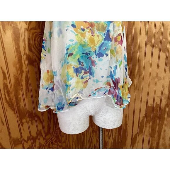 Anthropologie Maeve Silk Chiffon Cold Shoulder Watercolor Top Size Small - Picture 3 of 10